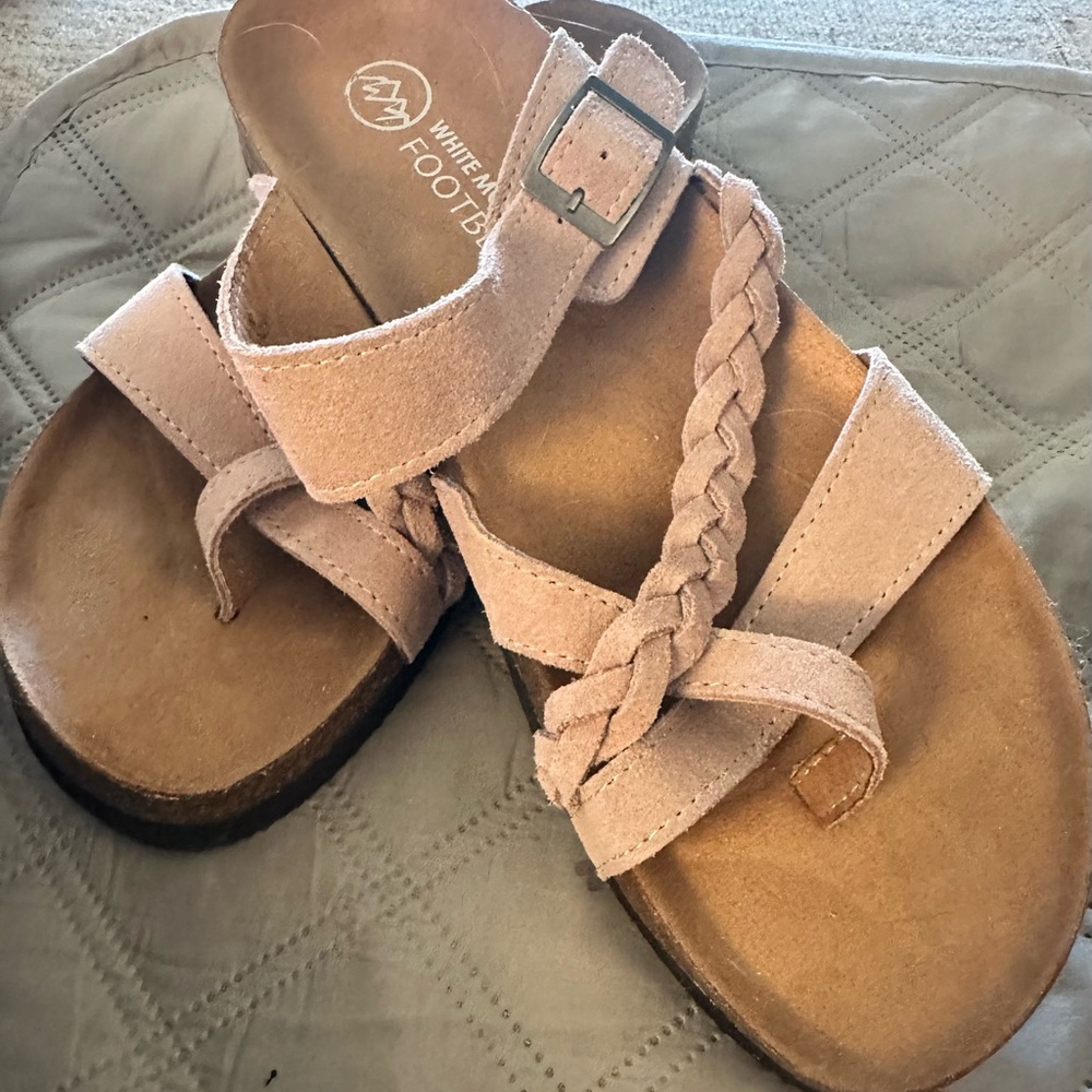 White Mountain Blush Suede Braided Buckle Slide Sandals